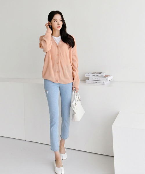 fd style（エフディ スタイル）の「【Chuzchuz】Vネックカーディガン（カーディガン/ボレロ・レディース・ネイビー/ピンク/イエロー/ライトベージュ・FREE）」の8枚目の写真