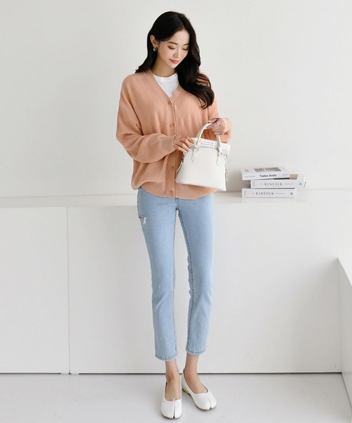 fd style（エフディ スタイル）の「【Chuzchuz】Vネックカーディガン（カーディガン/ボレロ・レディース・ネイビー/ピンク/イエロー/ライトベージュ・FREE）」の6枚目の写真