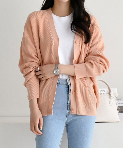 fd style（エフディ スタイル）の「【Chuzchuz】Vネックカーディガン（カーディガン/ボレロ・レディース・ネイビー/ピンク/イエロー/ライトベージュ・FREE）」の12枚目の写真