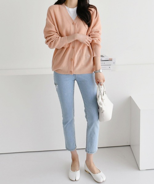 fd style（エフディ スタイル）の「【Chuzchuz】Vネックカーディガン（カーディガン/ボレロ・レディース・ネイビー/ピンク/イエロー/ライトベージュ・FREE）」の9枚目の写真