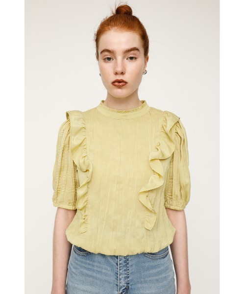 SLY(スライ)の「PLEATS FRILL TOPS プリーツフリル トップス(シャツ/ブラウス・レディース・ブラック/アイボリー/ライトグリーン・FREE)」の5枚目の写真