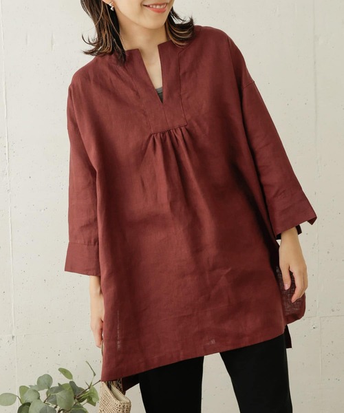 URBAN RESEARCH DOORS（アーバンリサーチドアーズ）の「リネンカフタンチュニックシャツ（チュニック・レディース・イエロー系その他/ボルドー/ブラック・ONE）」の3枚目の写真
