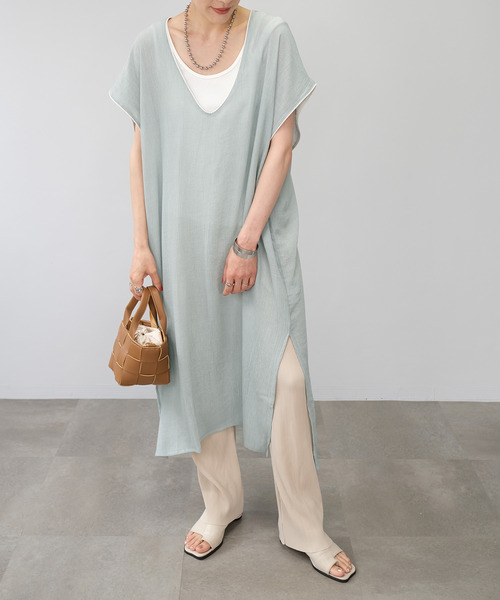 ＡＮＤＪ（アンドジェイ）の「楊柳シフォンパイピングカフタンワンピース（ワンピース・レディース・ベージュ系その他/ブラック/ライトブルー/ライトグレー・M）」の4枚目の写真