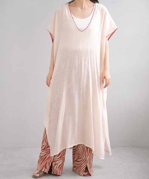 ＡＮＤＪ（アンドジェイ）の「楊柳シフォンパイピングカフタンワンピース（ワンピース・レディース・ベージュ系その他/ブラック/ライトブルー/ライトグレー・M）」の9枚目の写真