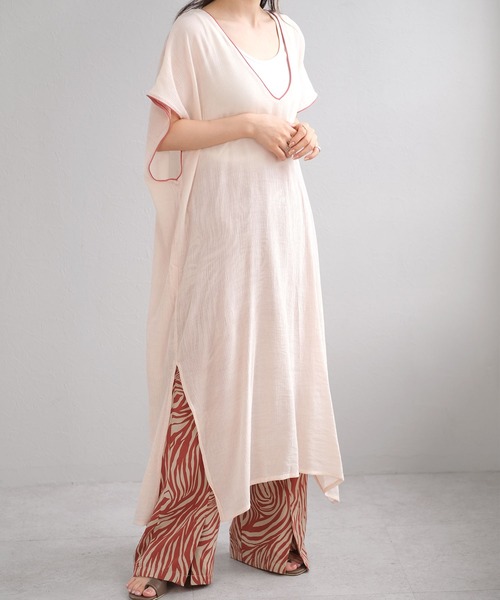 ＡＮＤＪ（アンドジェイ）の「楊柳シフォンパイピングカフタンワンピース（ワンピース・レディース・ベージュ系その他/ブラック/ライトブルー/ライトグレー・M）」の5枚目の写真