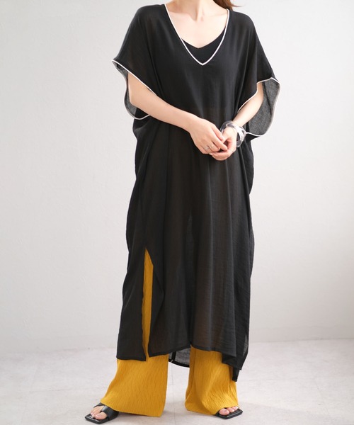 ＡＮＤＪ（アンドジェイ）の「楊柳シフォンパイピングカフタンワンピース（ワンピース・レディース・ベージュ系その他/ブラック/ライトブルー/ライトグレー・M）」の13枚目の写真