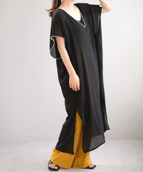 ＡＮＤＪ（アンドジェイ）の「楊柳シフォンパイピングカフタンワンピース（ワンピース・レディース・ベージュ系その他/ブラック/ライトブルー/ライトグレー・M）」の19枚目の写真