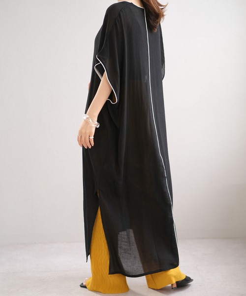 ＡＮＤＪ（アンドジェイ）の「楊柳シフォンパイピングカフタンワンピース（ワンピース・レディース・ベージュ系その他/ブラック/ライトブルー/ライトグレー・M）」の16枚目の写真