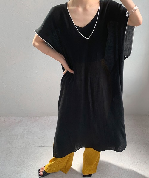 ＡＮＤＪ（アンドジェイ）の「楊柳シフォンパイピングカフタンワンピース（ワンピース・レディース・ベージュ系その他/ブラック/ライトブルー/ライトグレー・M）」の22枚目の写真