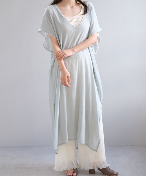 ＡＮＤＪ（アンドジェイ）の「楊柳シフォンパイピングカフタンワンピース（ワンピース・レディース・ベージュ系その他/ブラック/ライトブルー/ライトグレー・M）」の10枚目の写真