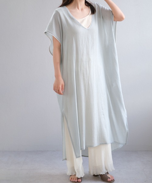 ＡＮＤＪ（アンドジェイ）の「楊柳シフォンパイピングカフタンワンピース（ワンピース・レディース・ベージュ系その他/ブラック/ライトブルー/ライトグレー・M）」の6枚目の写真