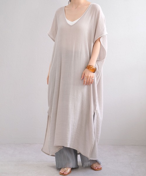 ＡＮＤＪ（アンドジェイ）の「楊柳シフォンパイピングカフタンワンピース（ワンピース・レディース・ベージュ系その他/ブラック/ライトブルー/ライトグレー・M）」の14枚目の写真