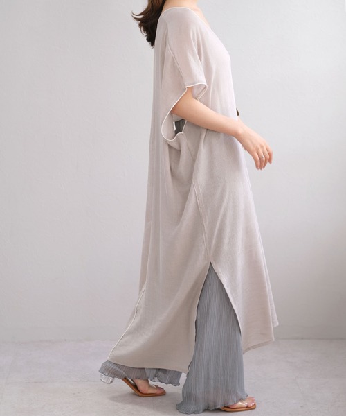 ＡＮＤＪ（アンドジェイ）の「楊柳シフォンパイピングカフタンワンピース（ワンピース・レディース・ベージュ系その他/ブラック/ライトブルー/ライトグレー・M）」の17枚目の写真