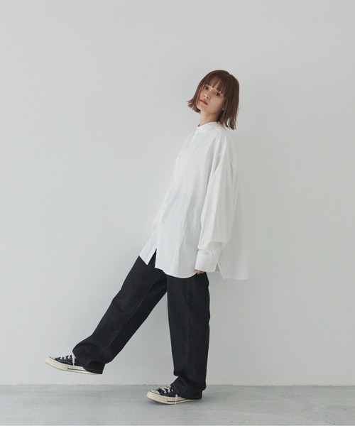 flaner(フラネ)の「ルーズバンドカラーシャツ(シャツ/ブラウス・レディース・ホワイト/ベージュ・FREE)」の6枚目の写真