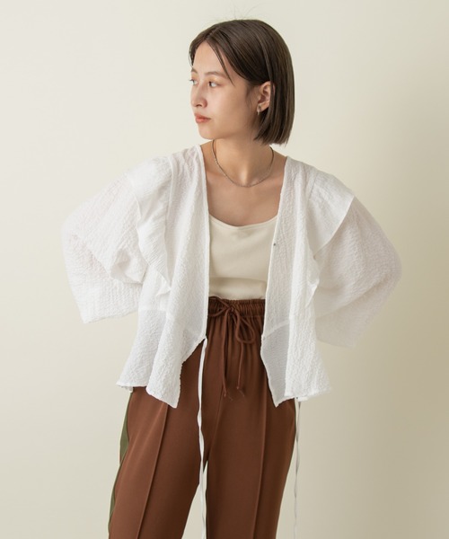 Kastane（カスタネ）の「フクレジャガードカシュクールカーデ（シャツ/ブラウス・レディース・オフホワイト/ベージュ・FREE）」の4枚目の写真