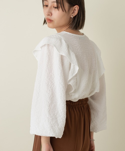 Kastane（カスタネ）の「フクレジャガードカシュクールカーデ（シャツ/ブラウス・レディース・オフホワイト/ベージュ・FREE）」の8枚目の写真