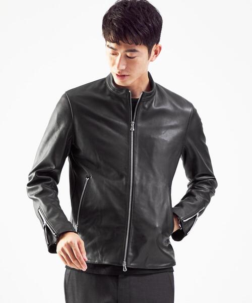 green label relaxing（グリーンレーベルリラクシング）の「【WEB限定】JUSTFIT シープスキンレザー シングルライダース ブルゾン（ライダースジャケット・メンズ・ブラック・L/M/S/XL）」の14枚目の写真