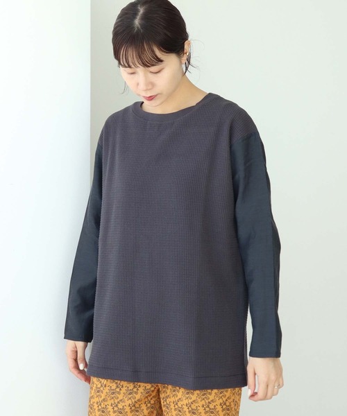 nitca(ニトカ)の「ワッフルジャガード コンビプルオーバー(Tシャツ/カットソー・レディース・キナリ/チャコールグレー・FREE)」の2枚目の写真