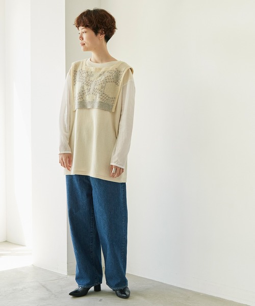 nitca(ニトカ)の「ワッフルジャガード コンビプルオーバー(Tシャツ/カットソー・レディース・キナリ/チャコールグレー・FREE)」の20枚目の写真