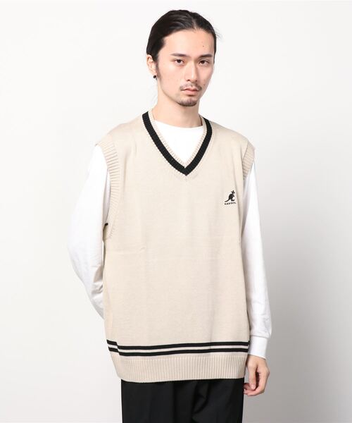 KANGOL（カンゴール）の「【KANGOL/カンゴール】チルデンベスト　ワンポイント刺繍 　ライン入り　ビッグシルエット/オーバーサイズ（ベスト・メンズ・ブラック/ベージュ/アイボリー・LARGE/MEDIUM）」の3枚目の写真