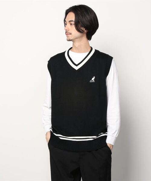 KANGOL（カンゴール）の「【KANGOL/カンゴール】チルデンベスト　ワンポイント刺繍 　ライン入り　ビッグシルエット/オーバーサイズ（ベスト・メンズ・ブラック/ベージュ/アイボリー・LARGE/MEDIUM）」の2枚目の写真