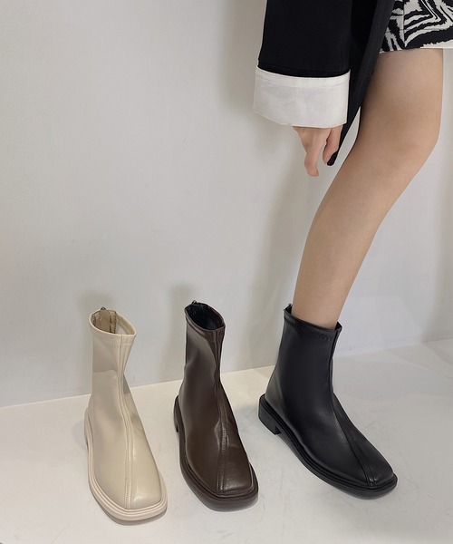 SMILE ORCHID（スマイルオーキッド）の「スクエアトゥショートブーツ（ブーツ・レディース・アイボリー/ブラック/ブラウン・39/38/37）」の7枚目の写真