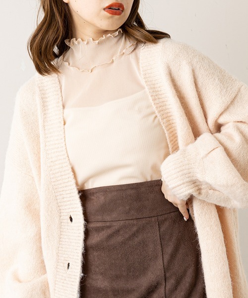 Chico（チコ）の「【新色追加】ハイネックチュールメロープルオーバー（Tシャツ/カットソー・レディース・ブラック/ブラウン/アイボリー/グレイッシュベージュ/ライトブルー・FREE）」の9枚目の写真