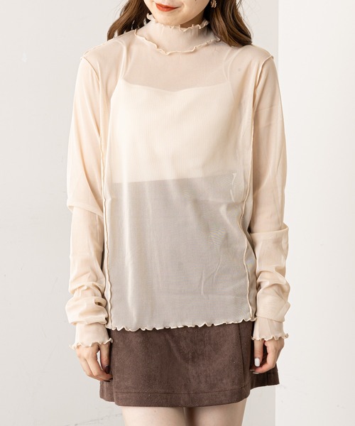 Chico（チコ）の「【新色追加】ハイネックチュールメロープルオーバー（Tシャツ/カットソー・レディース・ブラック/ブラウン/アイボリー/グレイッシュベージュ/ライトブルー・FREE）」の19枚目の写真