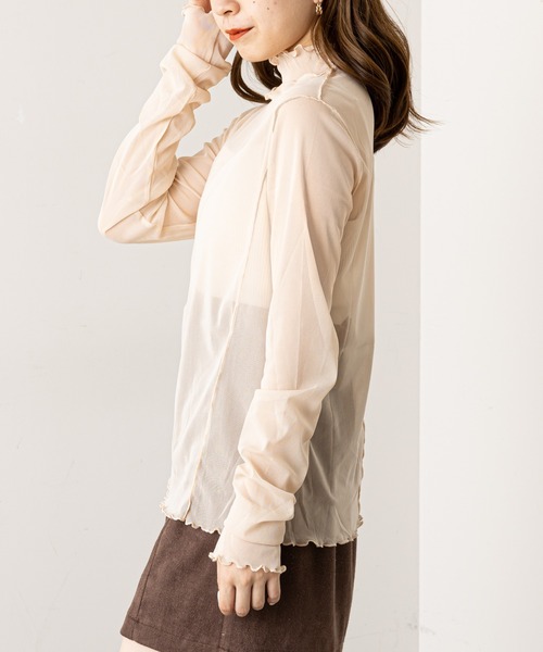 Chico（チコ）の「【新色追加】ハイネックチュールメロープルオーバー（Tシャツ/カットソー・レディース・ブラック/ブラウン/アイボリー/グレイッシュベージュ/ライトブルー・FREE）」の13枚目の写真