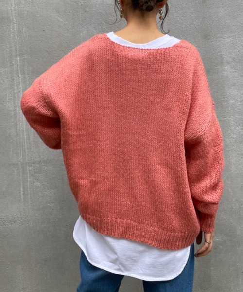 BONbazaar（ボンバザール）の「★OT★【ZOZO限定】シアー天竺Vネックニット（ニット/セーター・レディース・ブルー/ブルー系その他/サーモンピンク・FREE）」の13枚目の写真