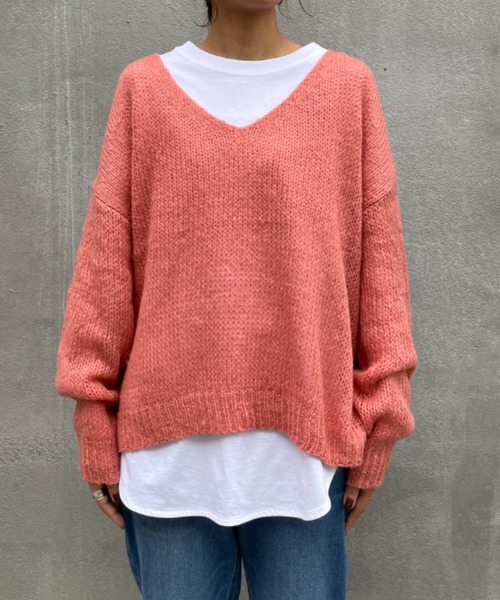 BONbazaar（ボンバザール）の「★OT★【ZOZO限定】シアー天竺Vネックニット（ニット/セーター・レディース・ブルー/ブルー系その他/サーモンピンク・FREE）」の18枚目の写真