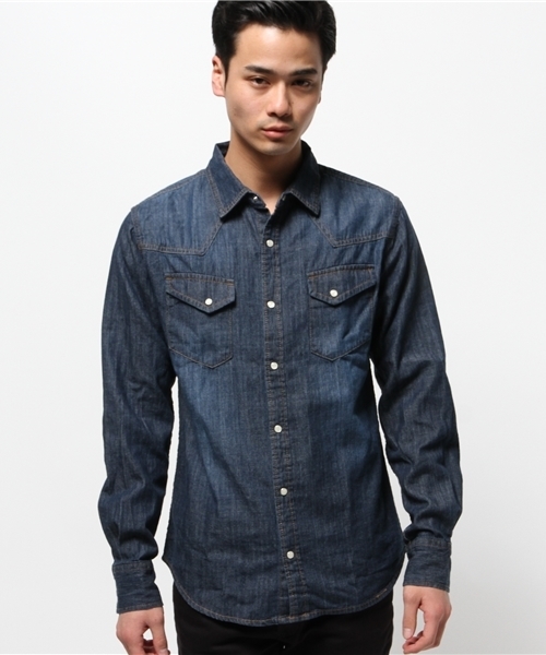 WEGO(ウィゴー)の「WEGO/デニムウエスタンシャツ(シャツ/ブラウス・メンズ・ダークインディゴブルー/ライトインディゴブルー/ブルー・MEDIUM/LARGE)」の14枚目の写真