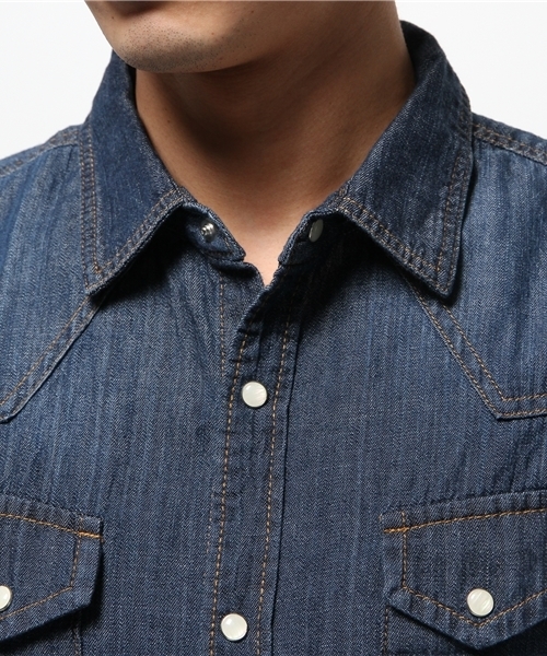 WEGO(ウィゴー)の「WEGO/デニムウエスタンシャツ(シャツ/ブラウス・メンズ・ダークインディゴブルー/ライトインディゴブルー/ブルー・MEDIUM/LARGE)」の10枚目の写真