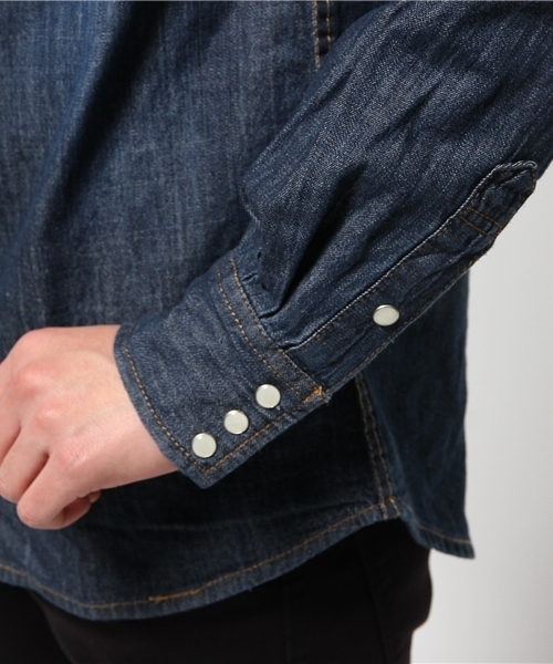 WEGO(ウィゴー)の「WEGO/デニムウエスタンシャツ(シャツ/ブラウス・メンズ・ダークインディゴブルー/ライトインディゴブルー/ブルー・MEDIUM/LARGE)」の11枚目の写真