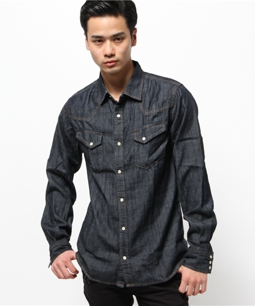 WEGO(ウィゴー)の「WEGO/デニムウエスタンシャツ(シャツ/ブラウス・メンズ・ダークインディゴブルー/ライトインディゴブルー/ブルー・MEDIUM/LARGE)」の6枚目の写真