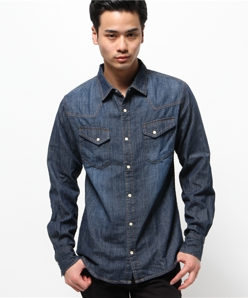 WEGO(ウィゴー)の「WEGO/デニムウエスタンシャツ(シャツ/ブラウス・メンズ・ダークインディゴブルー/ライトインディゴブルー/ブルー・MEDIUM/LARGE)」の7枚目の写真