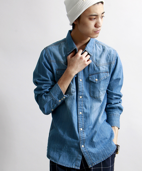 WEGO(ウィゴー)の「WEGO/デニムウエスタンシャツ(シャツ/ブラウス・メンズ・ダークインディゴブルー/ライトインディゴブルー/ブルー・MEDIUM/LARGE)」の15枚目の写真