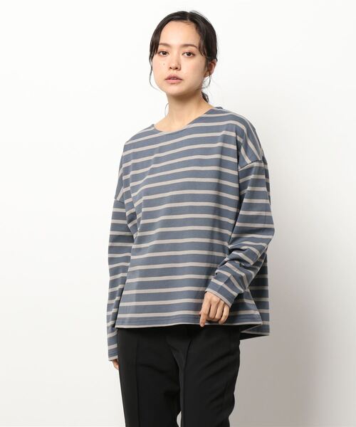 Samansa Mos2 blue（サマンサモスモスブルー）の「ボーダーロンT（Tシャツ/カットソー・レディース・ネイビー/オフホワイト/キャメル・ﾌﾘ-）」の3枚目の写真