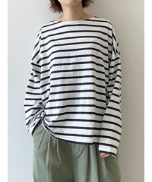 Samansa Mos2 blue | ボーダーロンT(Tシャツ/カットソー)