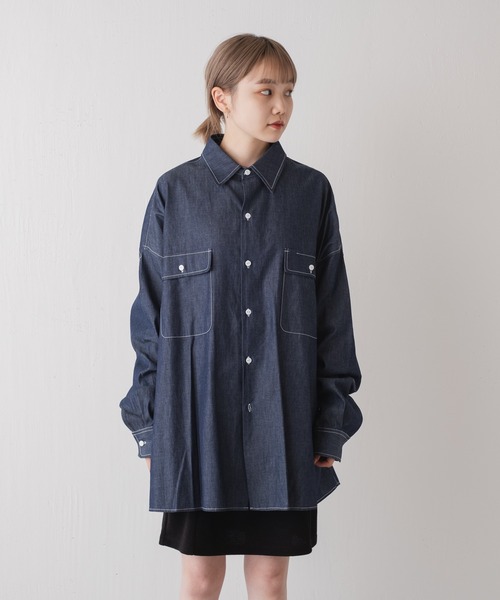WHIMSIC（ウィムジック）の「【WHIMSIC】デニムビッグワークシャツ（シャツ/ブラウス・レディース・ネイビー/ホワイト・FREE）」の19枚目の写真