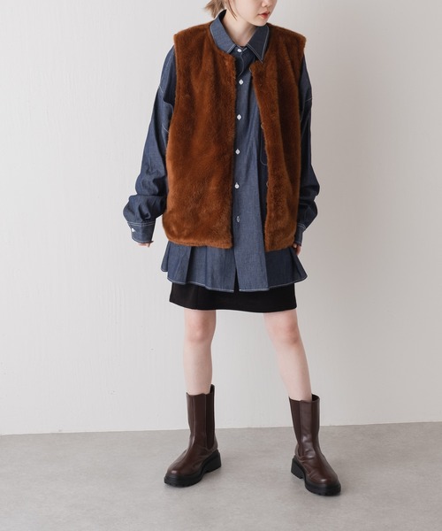 WHIMSIC（ウィムジック）の「【WHIMSIC】デニムビッグワークシャツ（シャツ/ブラウス・レディース・ネイビー/ホワイト・FREE）」の10枚目の写真