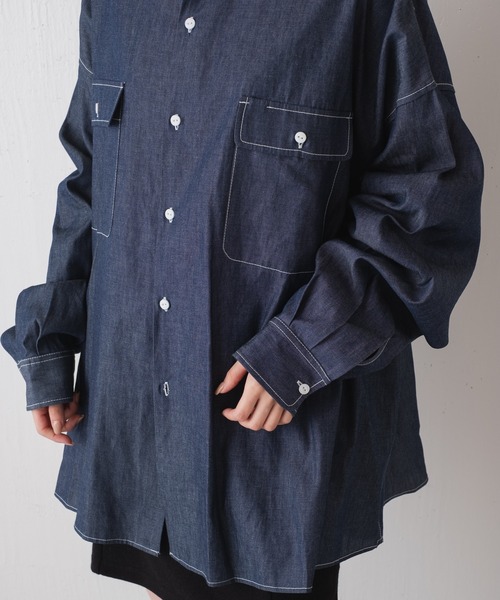 WHIMSIC（ウィムジック）の「【WHIMSIC】デニムビッグワークシャツ（シャツ/ブラウス・レディース・ネイビー/ホワイト・FREE）」の16枚目の写真