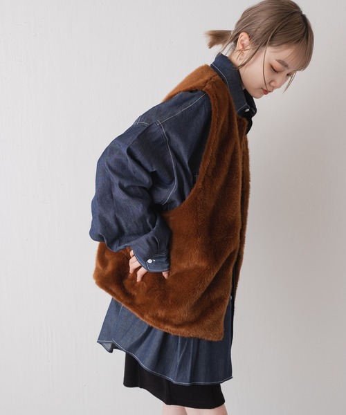 WHIMSIC（ウィムジック）の「【WHIMSIC】デニムビッグワークシャツ（シャツ/ブラウス・レディース・ネイビー/ホワイト・FREE）」の11枚目の写真