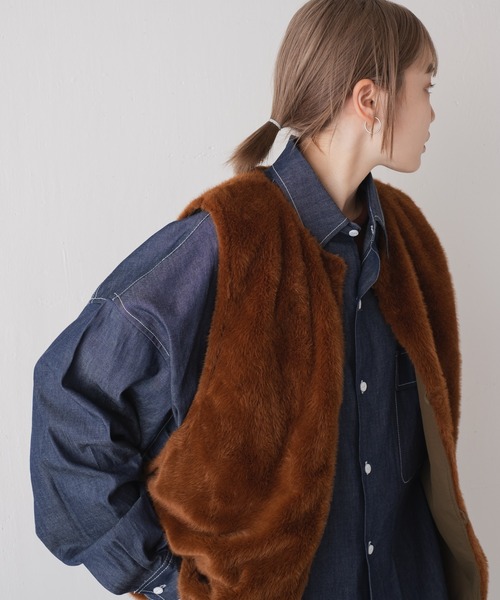 WHIMSIC（ウィムジック）の「【WHIMSIC】デニムビッグワークシャツ（シャツ/ブラウス・レディース・ネイビー/ホワイト・FREE）」の13枚目の写真