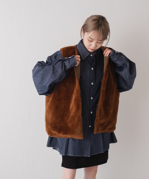 WHIMSIC（ウィムジック）の「【WHIMSIC】デニムビッグワークシャツ（シャツ/ブラウス・レディース・ネイビー/ホワイト・FREE）」の12枚目の写真