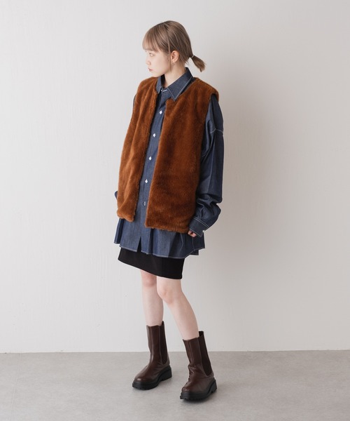 WHIMSIC（ウィムジック）の「【WHIMSIC】デニムビッグワークシャツ（シャツ/ブラウス・レディース・ネイビー/ホワイト・FREE）」の9枚目の写真