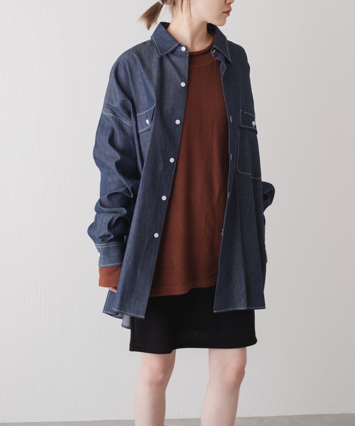 WHIMSIC（ウィムジック）の「【WHIMSIC】デニムビッグワークシャツ（シャツ/ブラウス・レディース・ネイビー/ホワイト・FREE）」の8枚目の写真