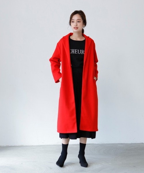 M.deux(エムドゥ)の「カットメルトンチェスターコート(チェスターコート・レディース・ベージュ/ブラック/レッド・MEDIUM)」の20枚目の写真