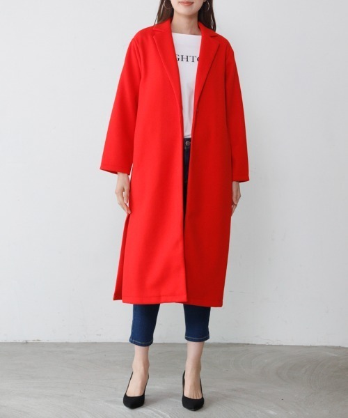 M.deux(エムドゥ)の「カットメルトンチェスターコート(チェスターコート・レディース・ベージュ/ブラック/レッド・MEDIUM)」の21枚目の写真