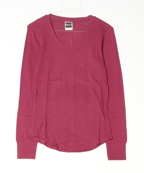 PACT(パクト)の「Women's Pointelle Ribbed Long Sleeve Tee パクト レディース オーガニックコットン ロングスリーブTシャツ(Tシャツ/カットソー・レディース・ネイビー/クリーム/レッド系その他・XS/S)」の2枚目の写真